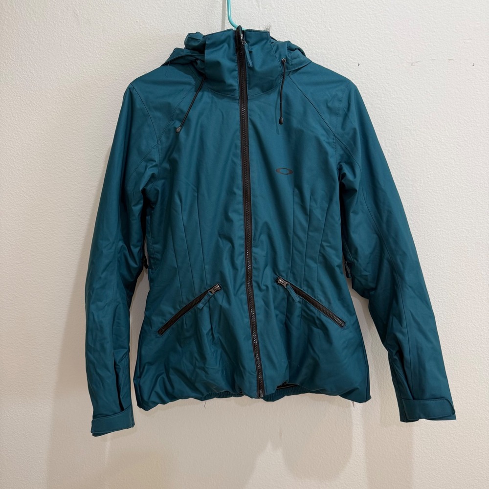 Oakley Womens Teal Blue Insulated Ski Jacket Faux Fur Hood Snow Skirt Small